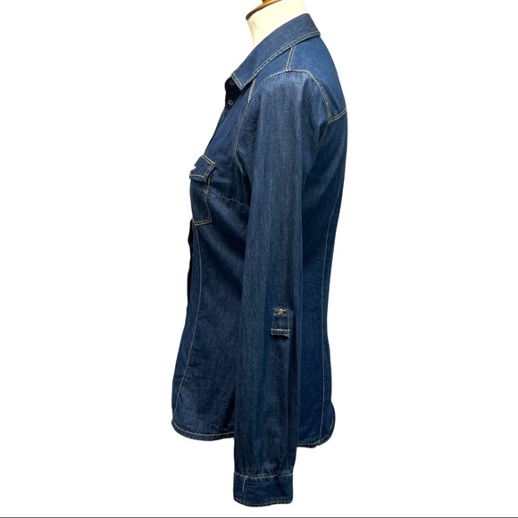 Strativarious ASOS Chambray Denim Pearl Snap Button Front Shirt - Picture 6 of 13